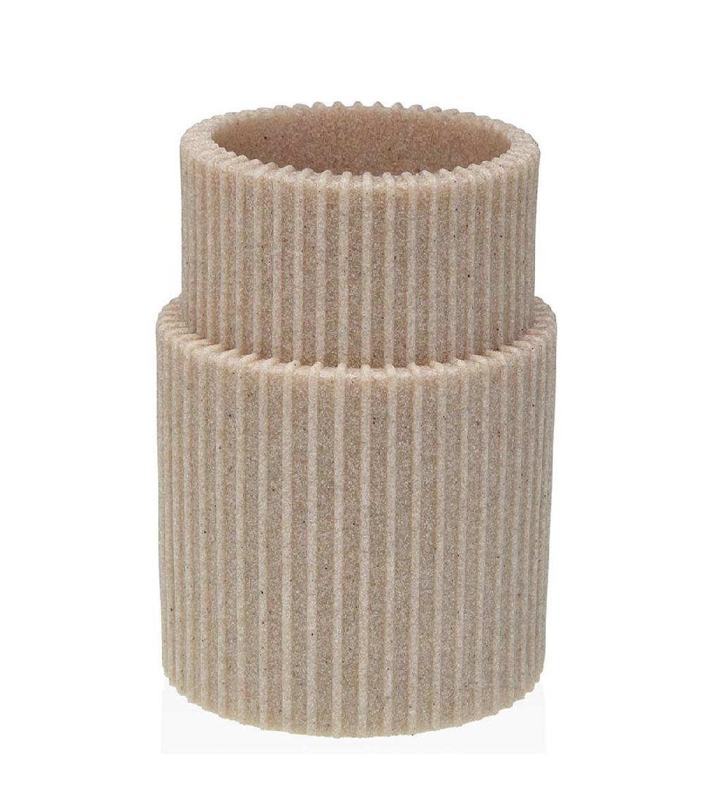 wadiga Porte brosse à dents en résine beige stries 7.5x7.5x10.5cm