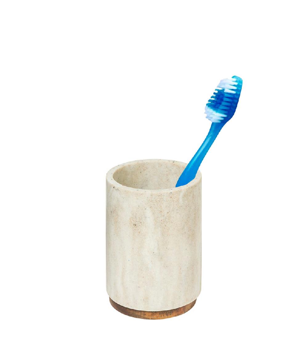 Wadiga Porte Brosse à Dents En Résine Effet Marbre Et Bois 7x7x10.5cm