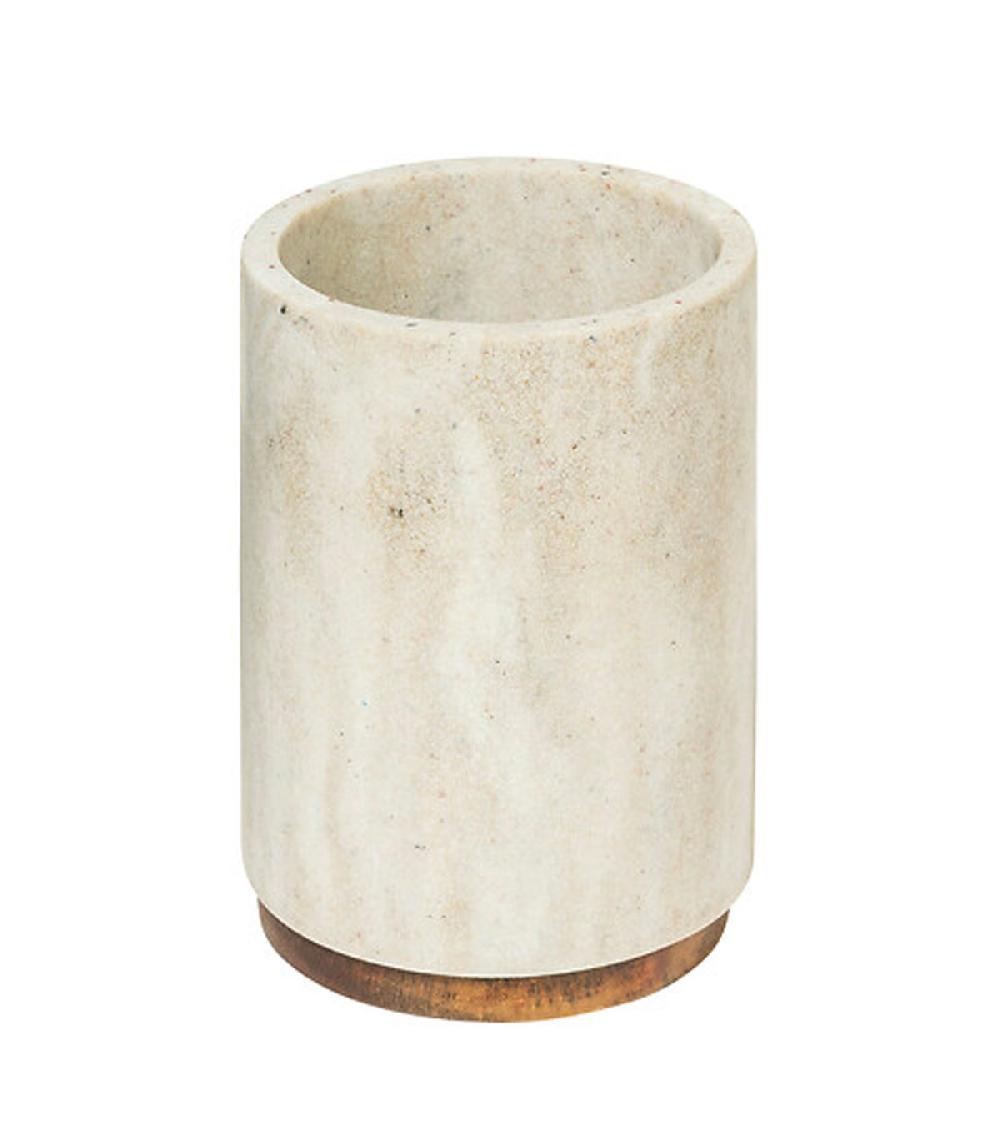 wadiga Porte brosse à dents en résine effet marbre et bois 7x7x10.5cm