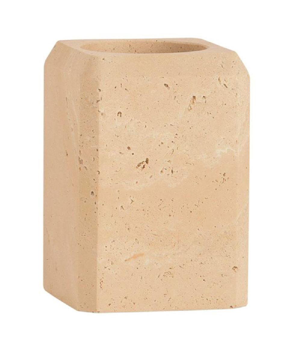 wadiga Porte brosse à dents en travertin 7.5x7.5x11cm