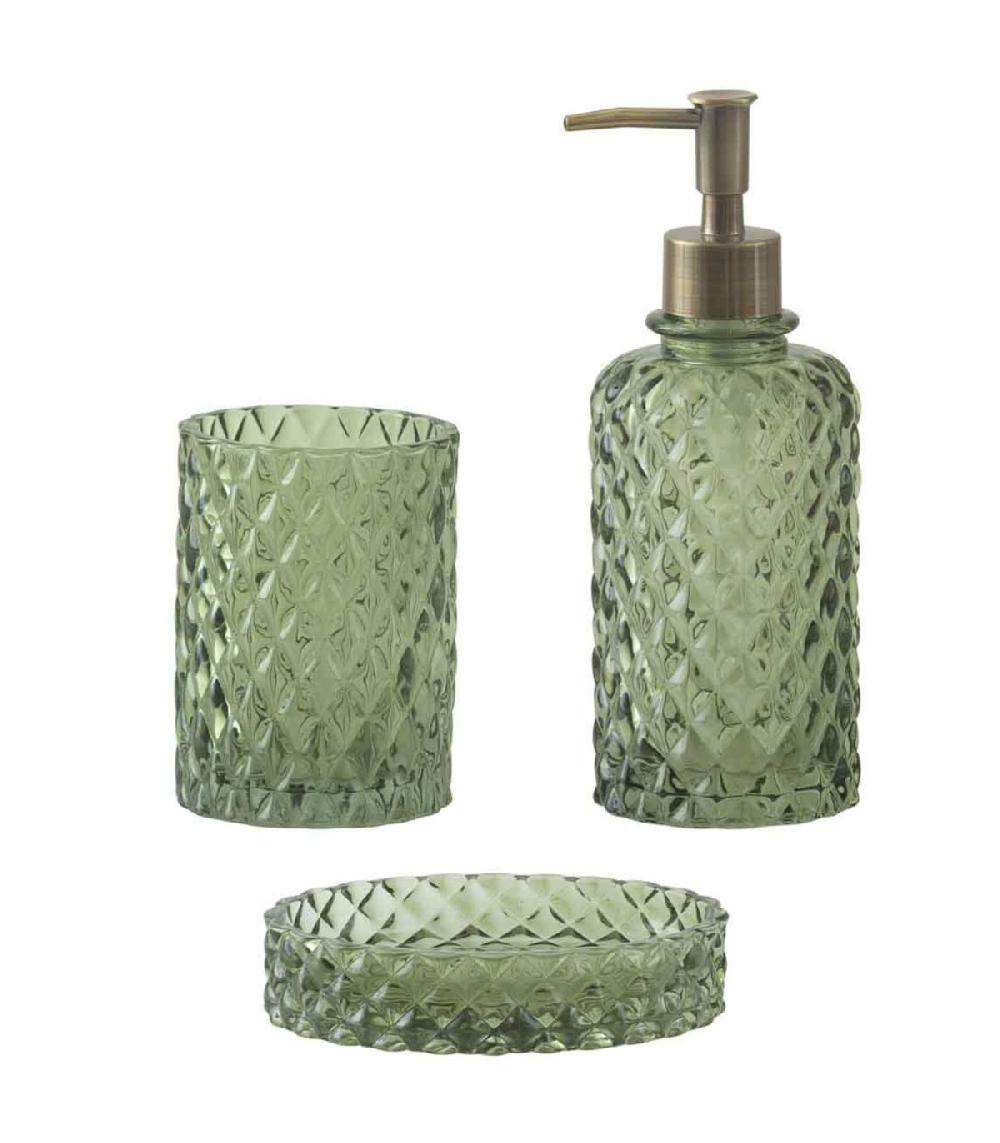 Wadiga Porte Brosse à Dents En Verre Diamant Vert 7.5x7.5x10.5cm