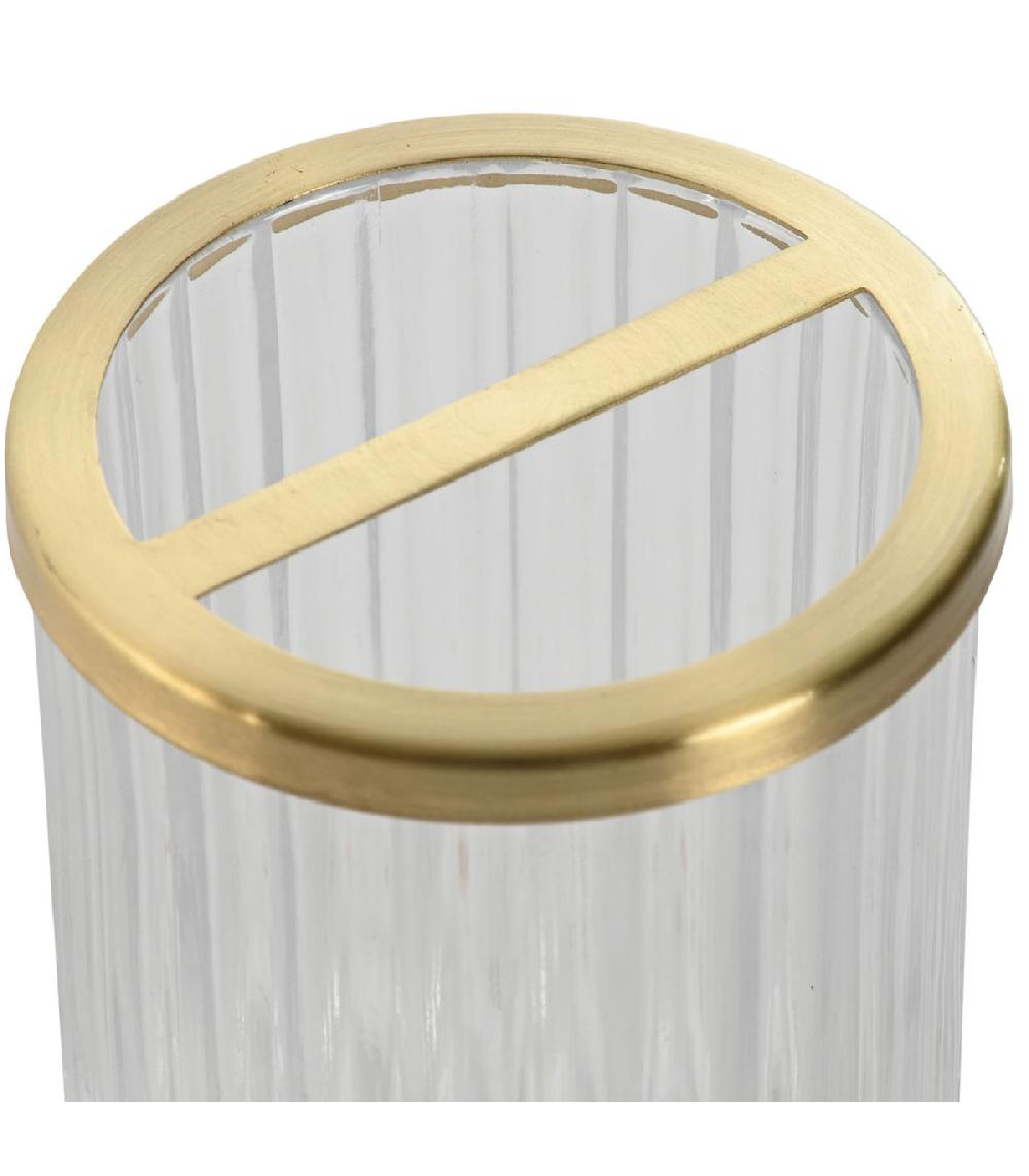 Wadiga Porte Brosse à Dents En Verre Et ABS Doré 7.5x7.5x10cm