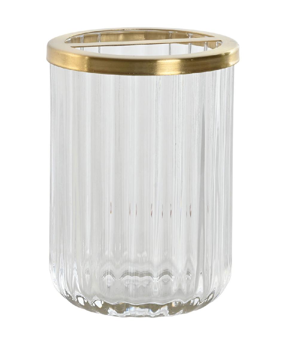 wadiga Porte brosse à dents en verre et ABS doré 7.5x7.5x10cm