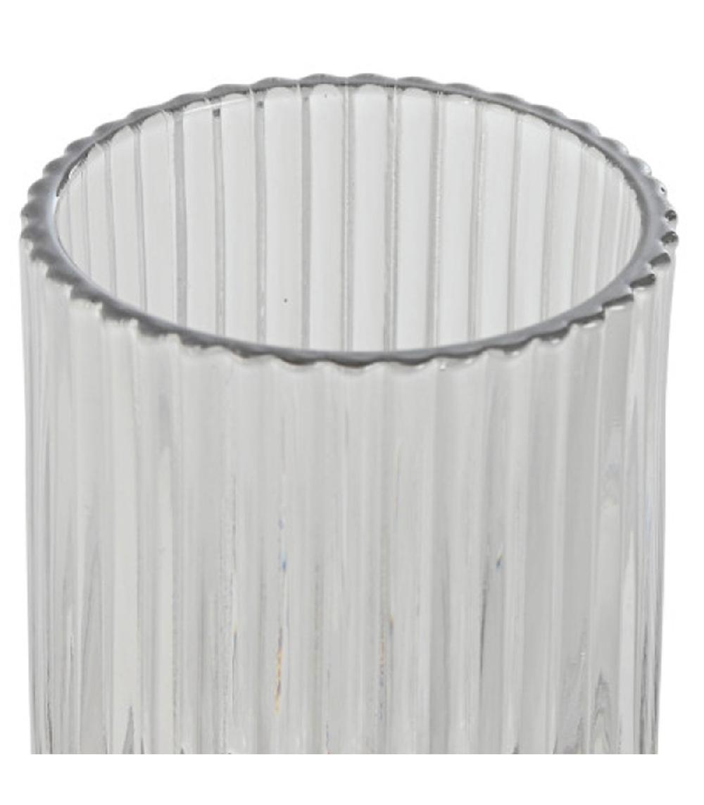 Wadiga Porte Brosse à Dents En Verre Strié Et Bois D'acacia 7.5x7.5x11.5cm