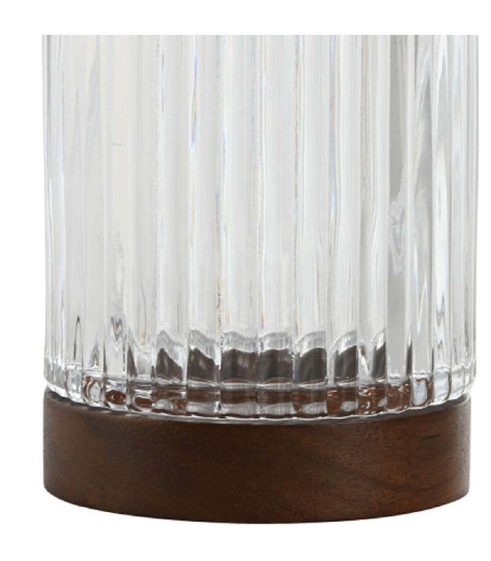 Wadiga Porte Brosse à Dents En Verre Strié Et Bois D'acacia 7.5x7.5x11.5cm