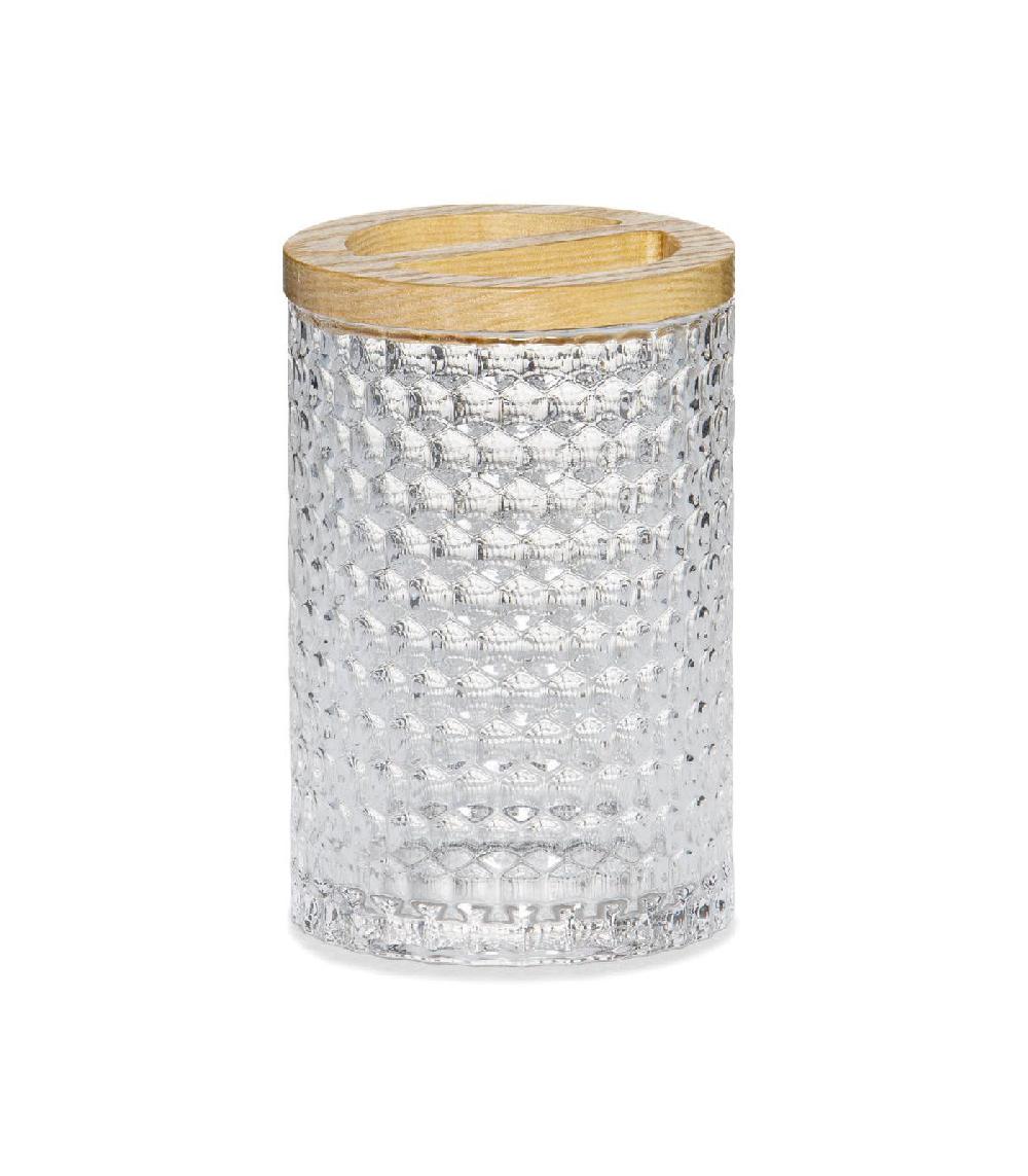 wadiga Porte Brosse à Dents en Verre Taillé et Bois