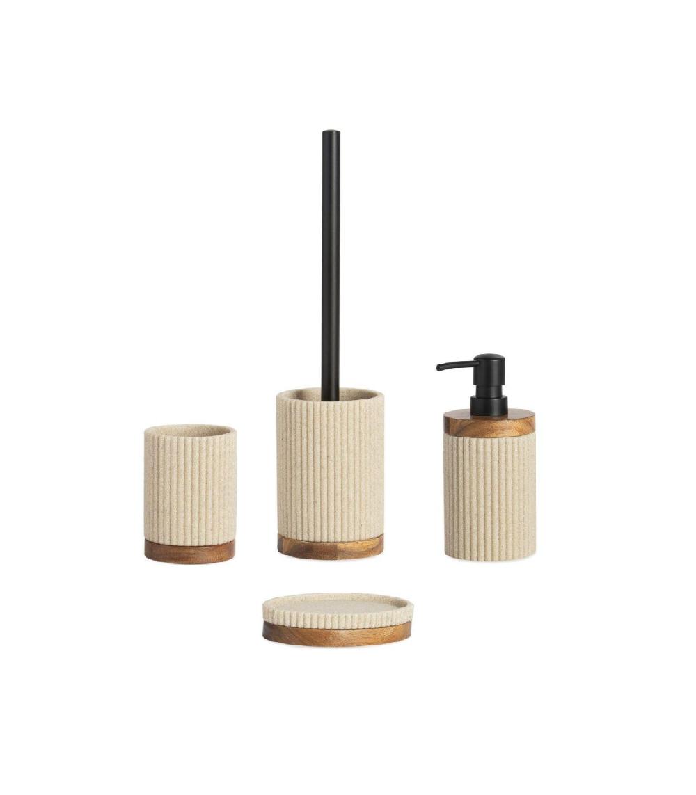 Wadiga Porte Brosse à Dents Polyrésine Beige Et Acacia - 8x8x11cm