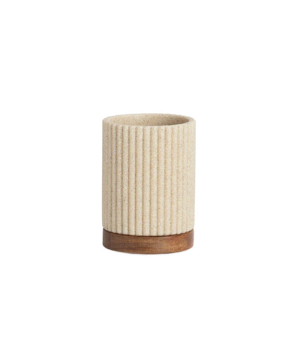 wadiga Porte brosse à dents polyrésine beige et acacia - 8x8x11cm