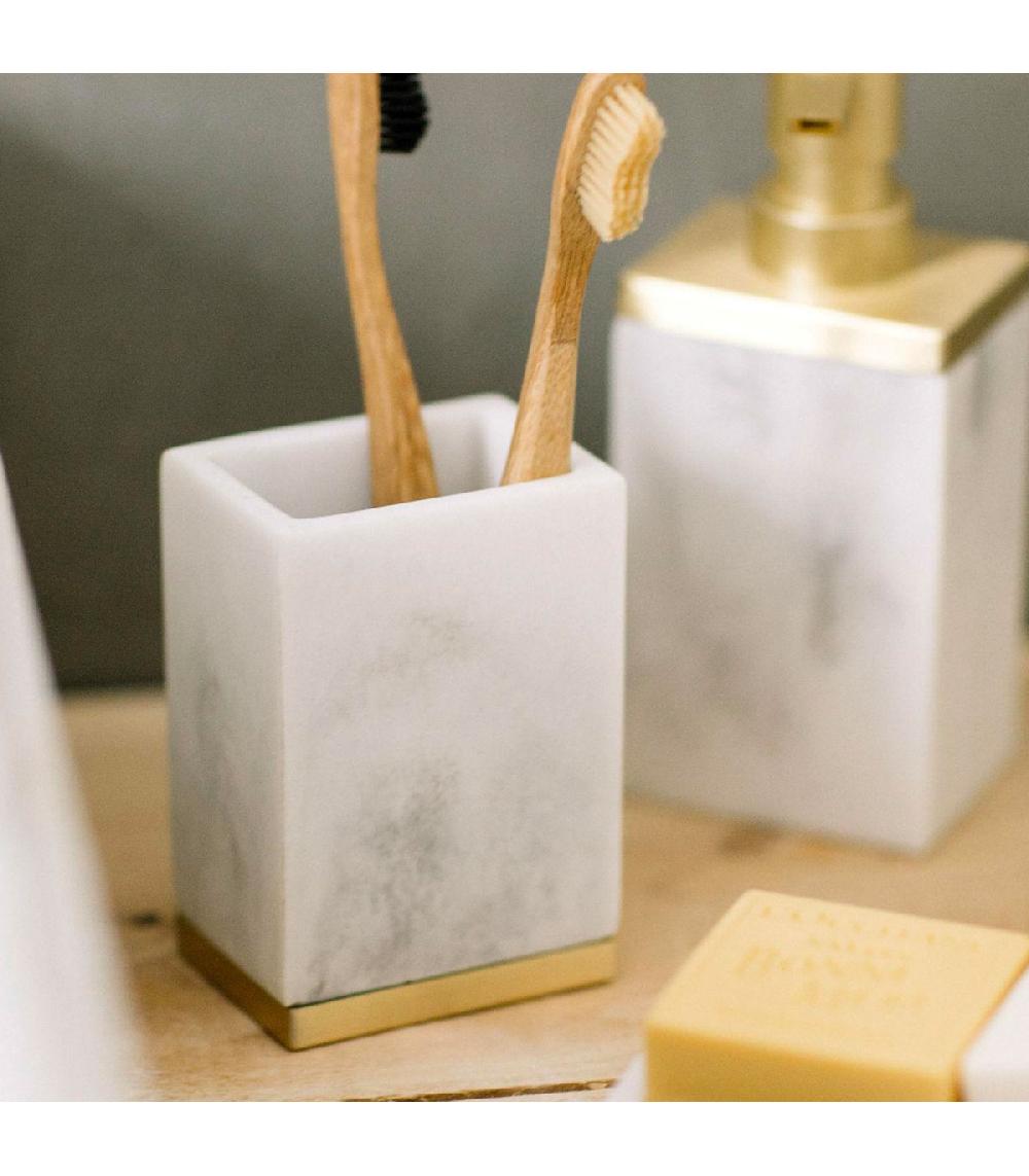 Wadiga Porte Brosse à Dents Résine Effet Marbre Blanc Et Métal Doré