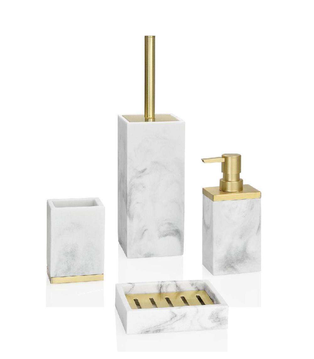 Wadiga Porte Brosse à Dents Résine Effet Marbre Blanc Et Métal Doré