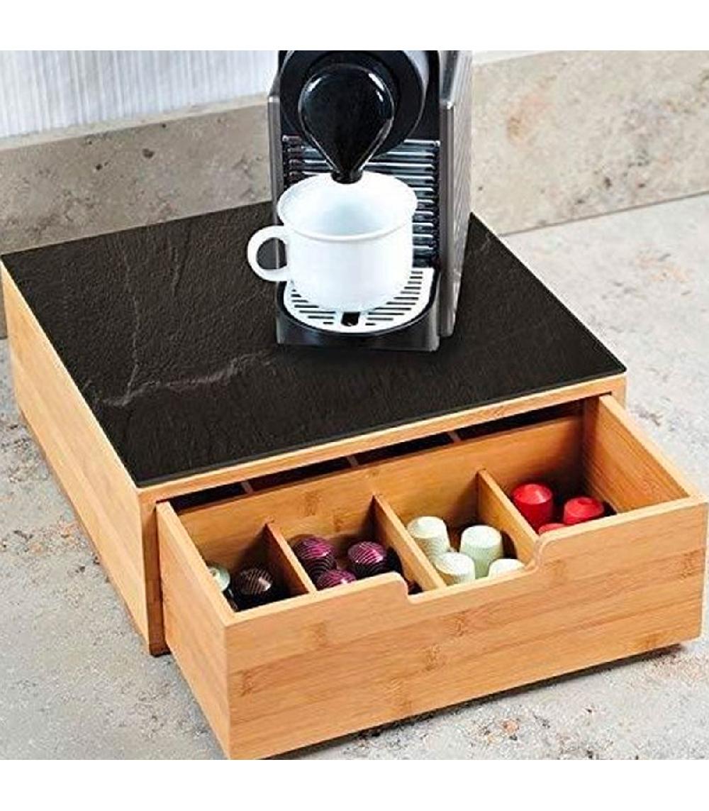 Wadiga Porte Capsules Bambou Et Support Cafetière 30x30x10cm