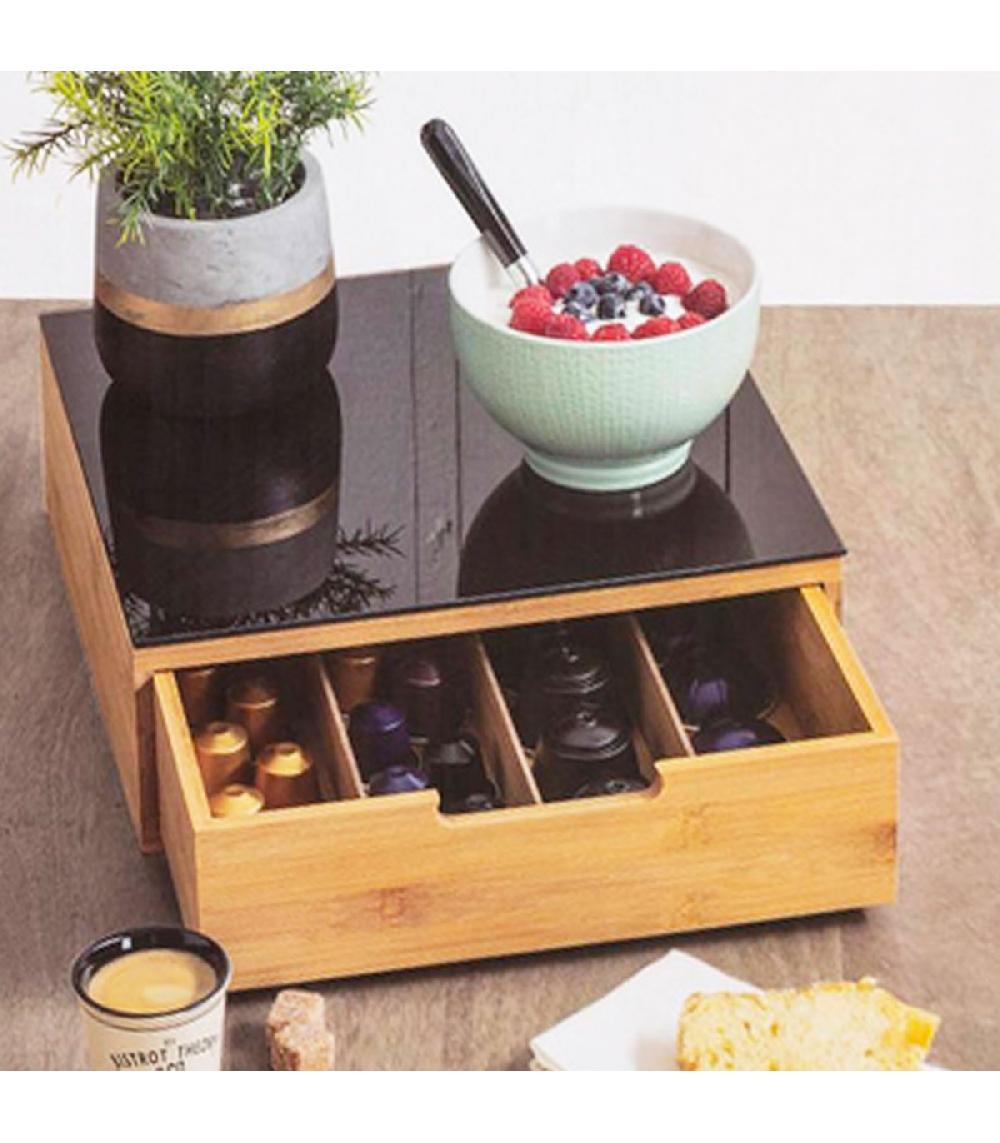 Wadiga Porte Capsules Bambou Et Support Cafetière 30x30x10cm