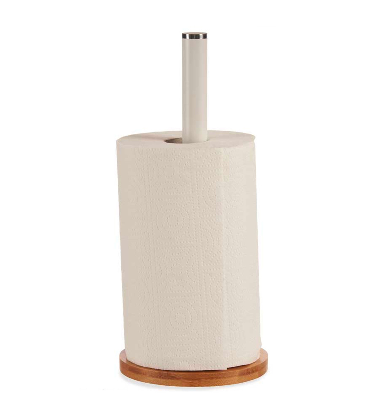 Wadiga Porte Essuie-tout à Poser Bambou Et Métal Blanc 15x15x34cm