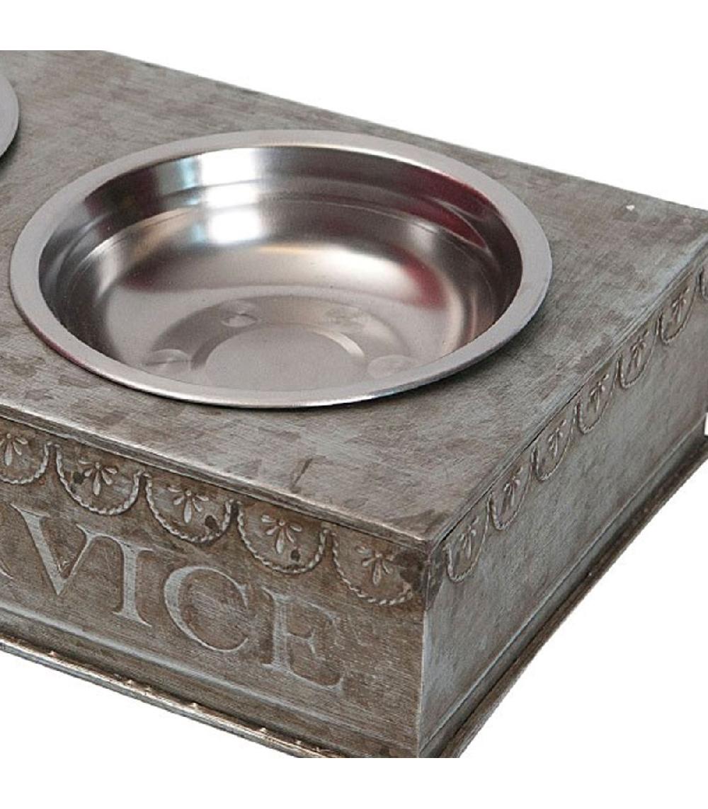 Wadiga Porte Gamelles En Zinc + 2 Gamelles Inox Libre Service 36x19x8cm