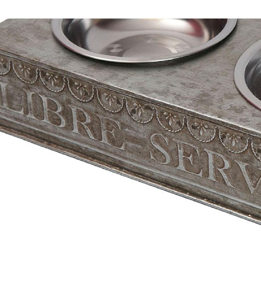 Wadiga Porte Gamelles En Zinc + 2 Gamelles Inox Libre Service 36x19x8cm