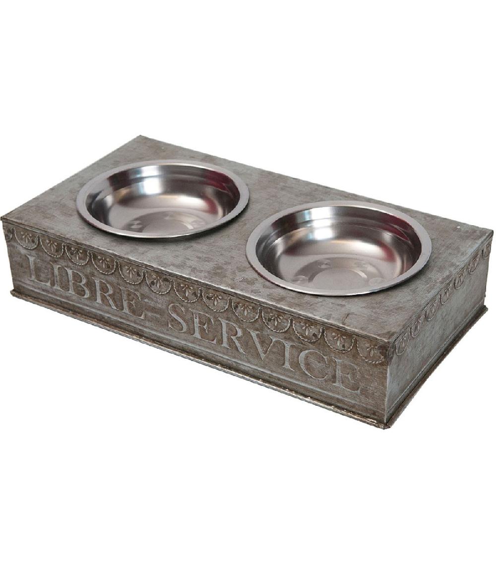 wadiga Porte gamelles en zinc + 2 gamelles inox Libre Service 36x19x8cm