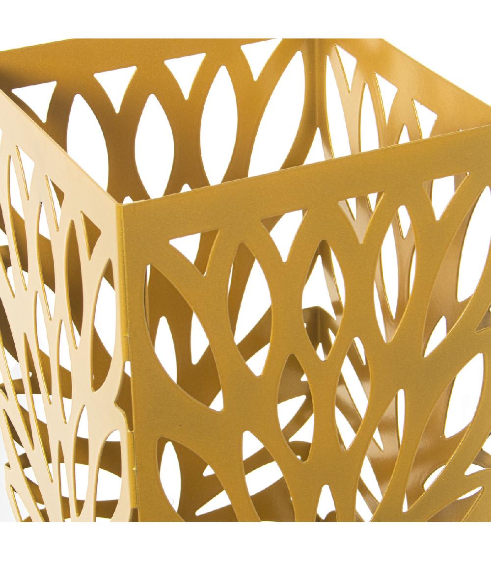 Wadiga Porte Parapluie Carré En Métal Ajouré Doré - 49x15.5x15.5cm