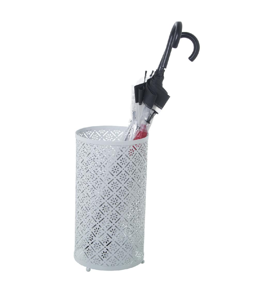 Wadiga Porte Parapluie Rond En Métal Ajouré Blanc - 24x45cm