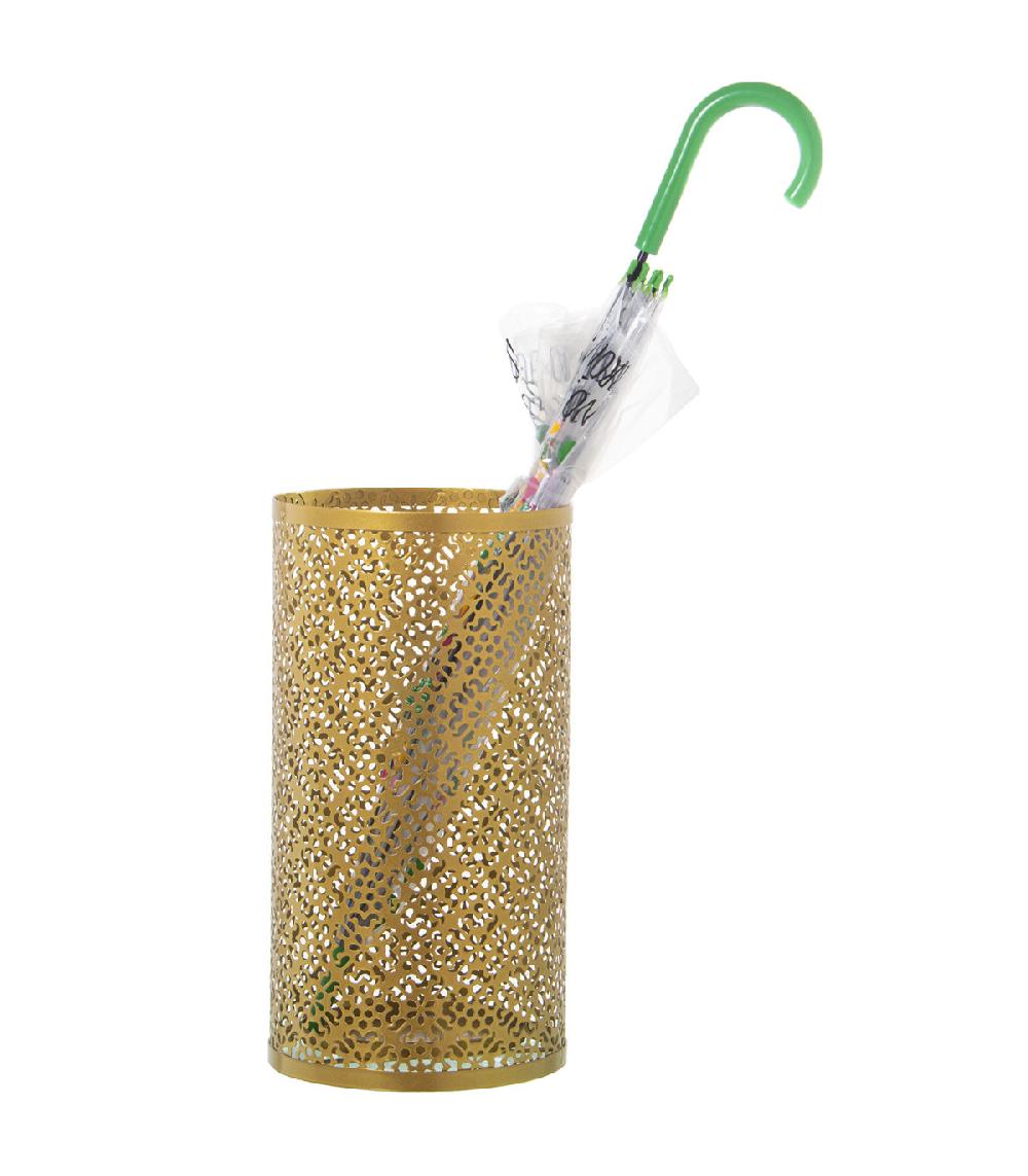 Wadiga Porte Parapluie Rond En Métal Ajouré Doré - 24x45cm