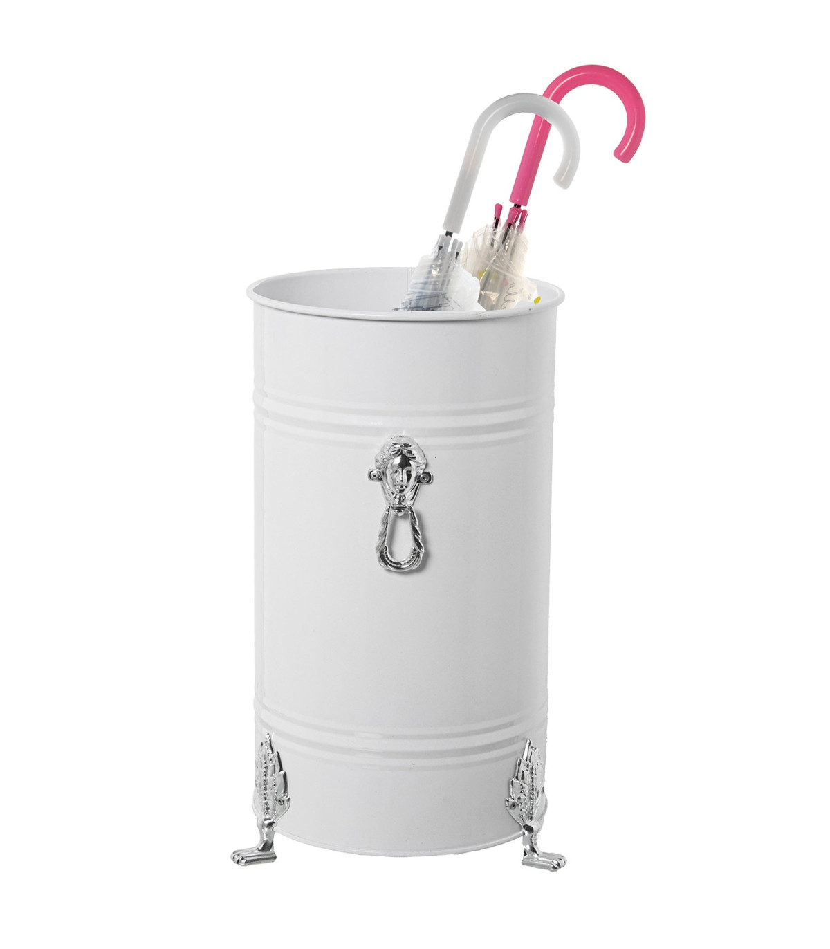 Wadiga Porte Parapluie Rond En Métal Blanc Et Argenté 23x23x43cm