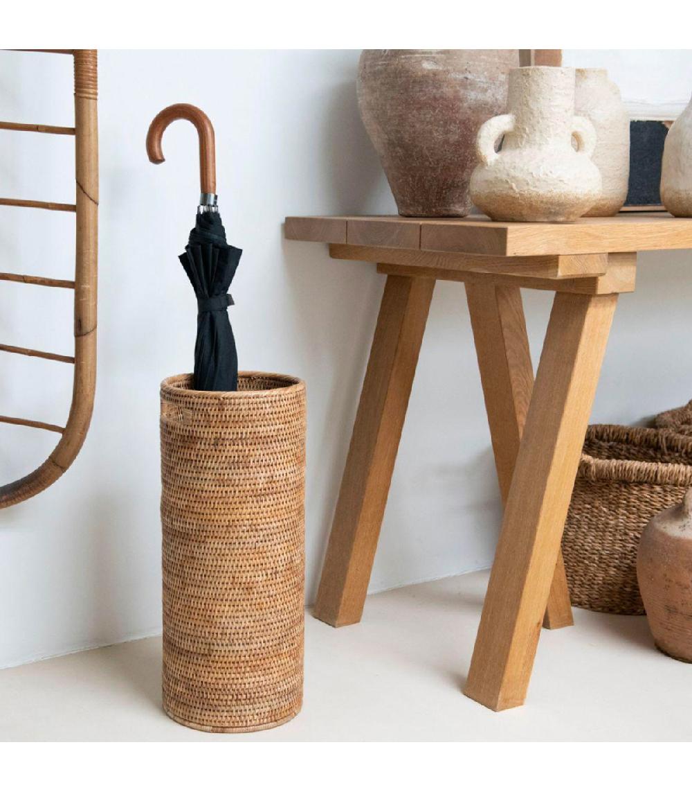 Wadiga Porte-parapluies Rond En Rotin Tressé 23x23x53cm
