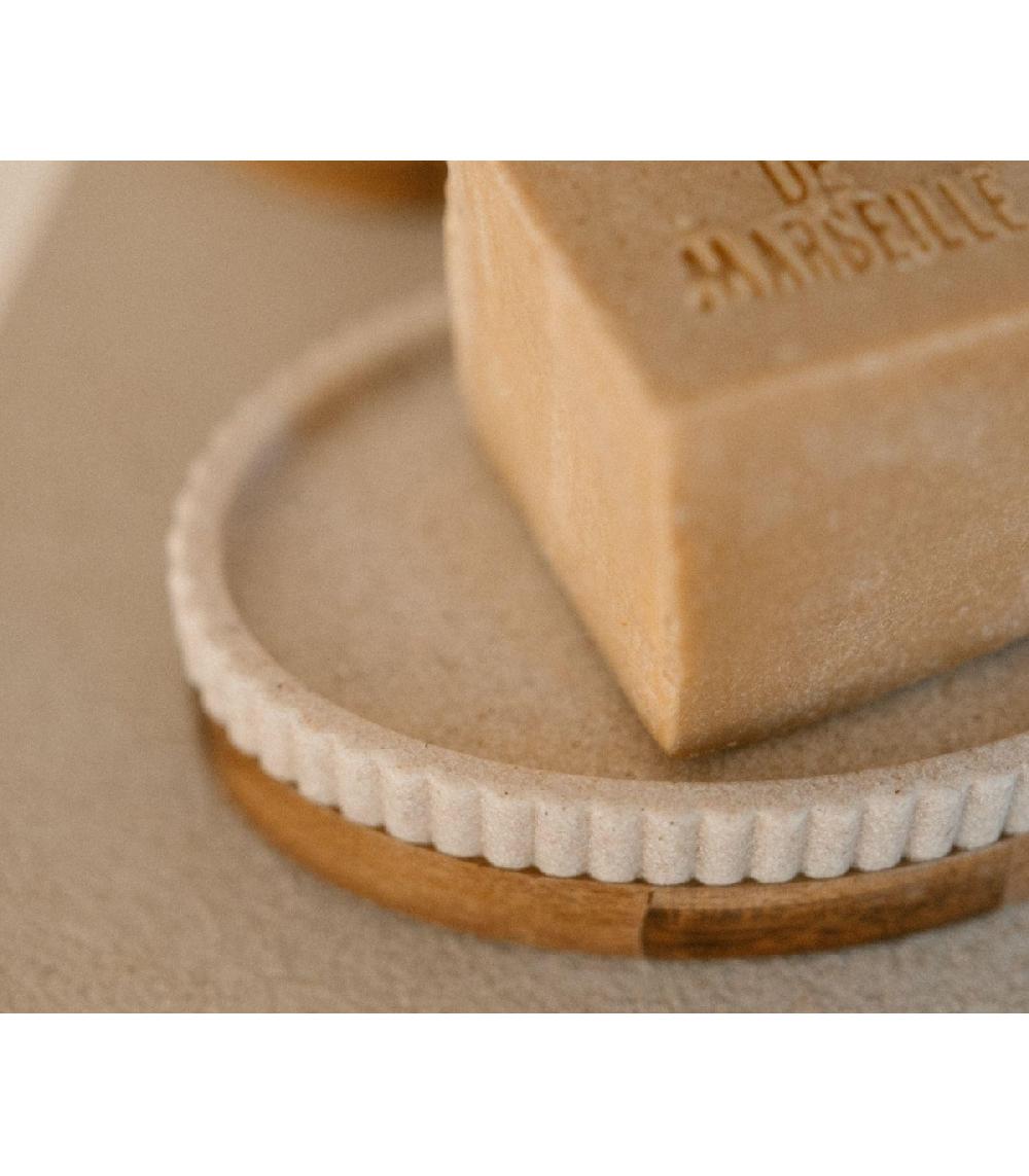 Wadiga Porte Savon Polyrésine Beige Et Acacia - 14x9.5x3cm