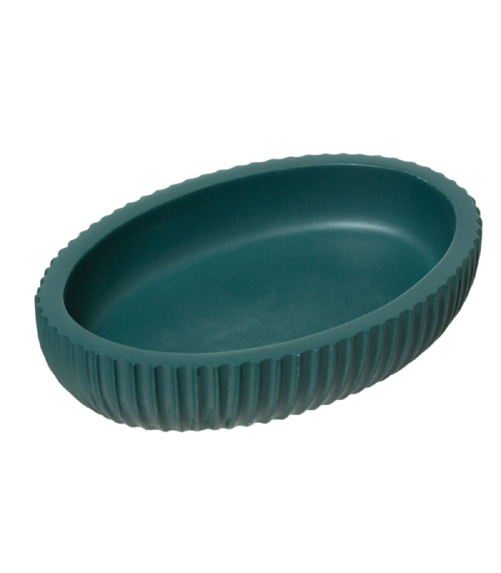 Wadiga Porte Savon Polyrésine Vert Pétrole Et Bambou - 12.5x9x2.5cm