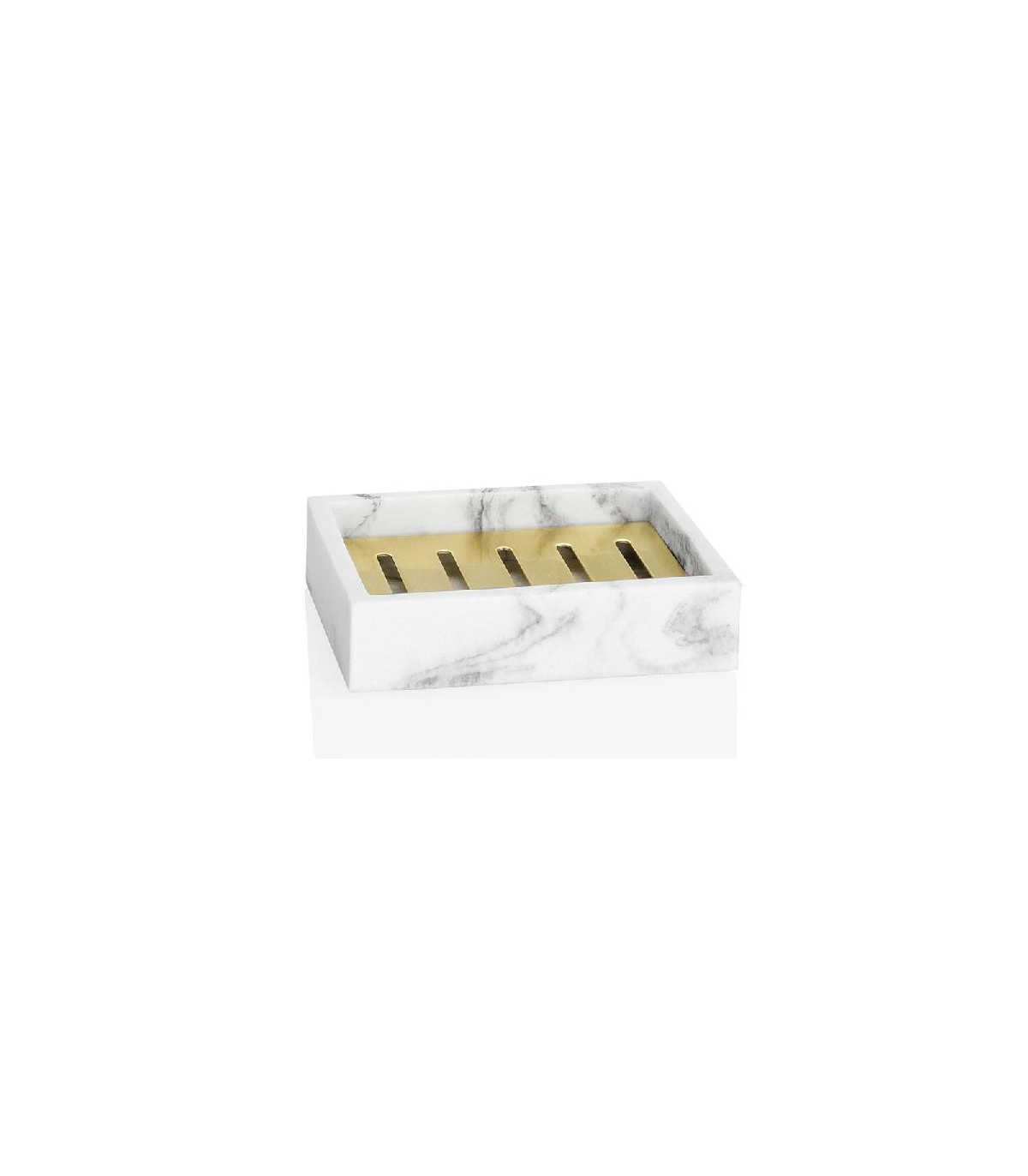 wadiga Porte Savon Rectangulaire en Résine Effet Marbre Blanc et Métal Doré