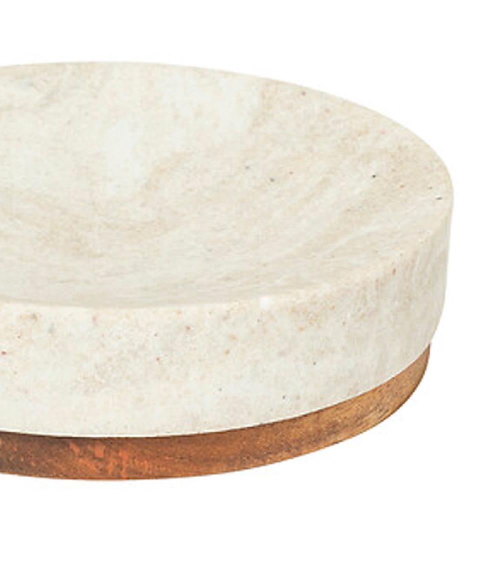 Wadiga Porte Savon Résine Effet Marbre Blanc Et Bois 11x11x3cm