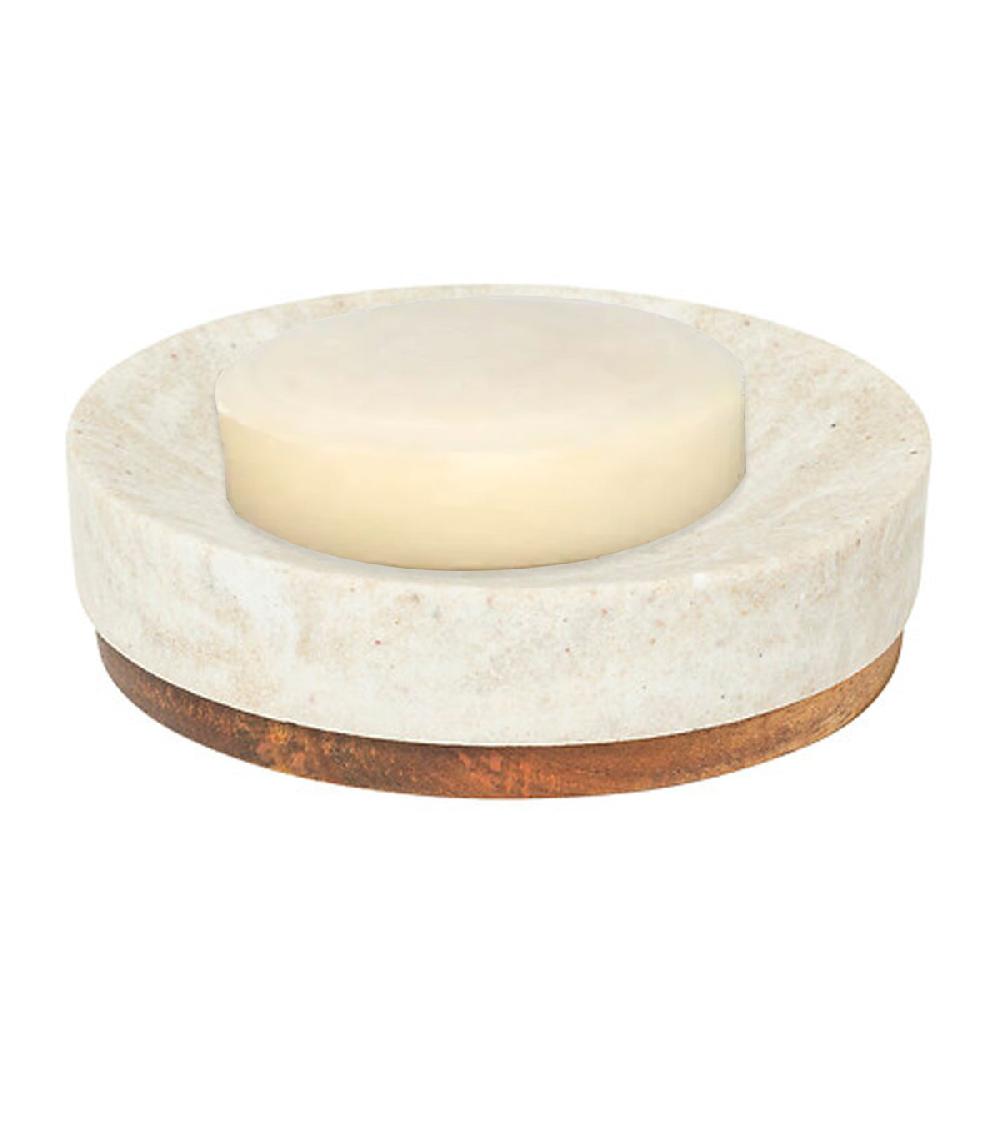 Wadiga Porte Savon Résine Effet Marbre Blanc Et Bois 11x11x3cm