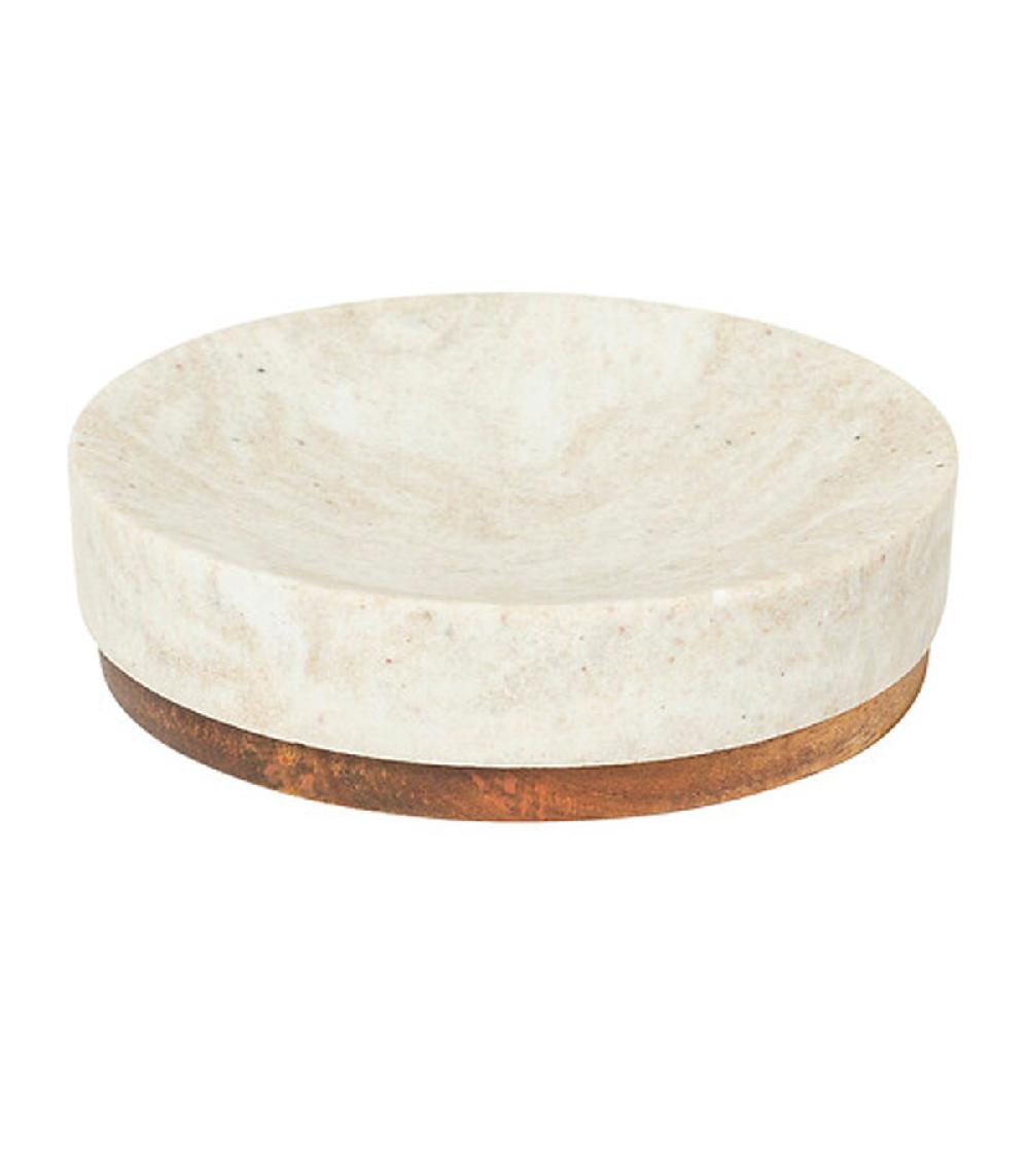wadiga Porte savon résine effet marbre blanc et bois 11x11x3cm
