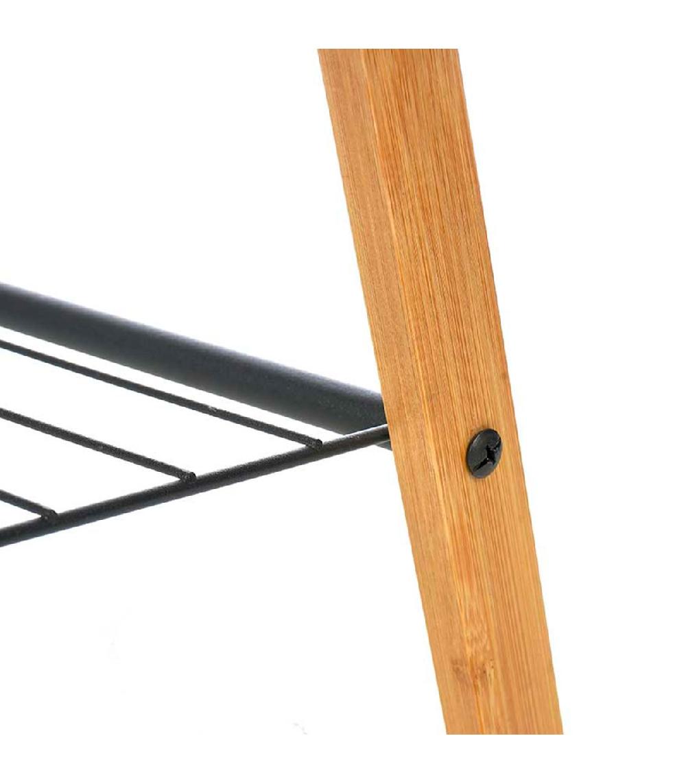 Wadiga Porte Serviette à Poser En Bambou En Métal Noir 37x60x90cm