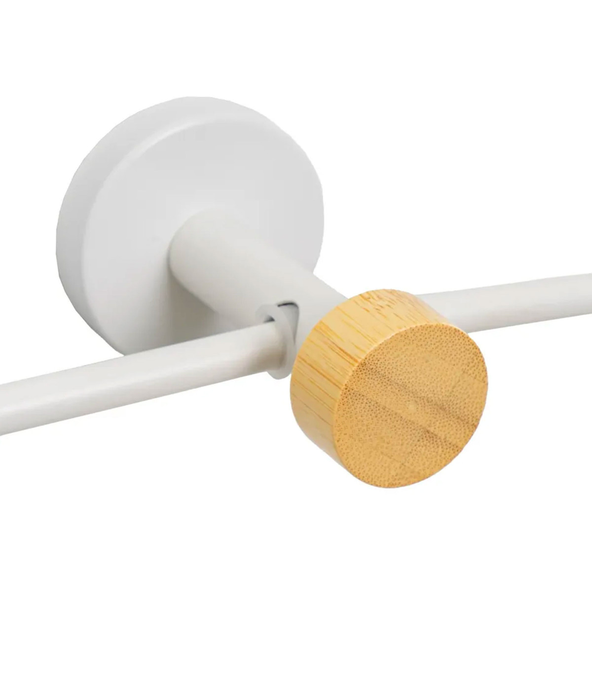 Wadiga Porte-serviette Mural Anneau En Métal Blanc Et Bambou 17x9x18cm