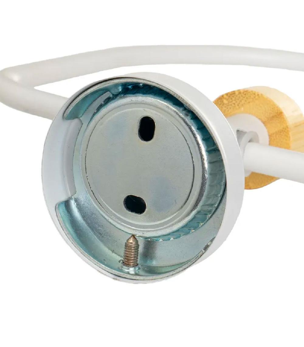 Wadiga Porte-serviette Mural Anneau En Métal Blanc Et Bambou 17x9x18cm