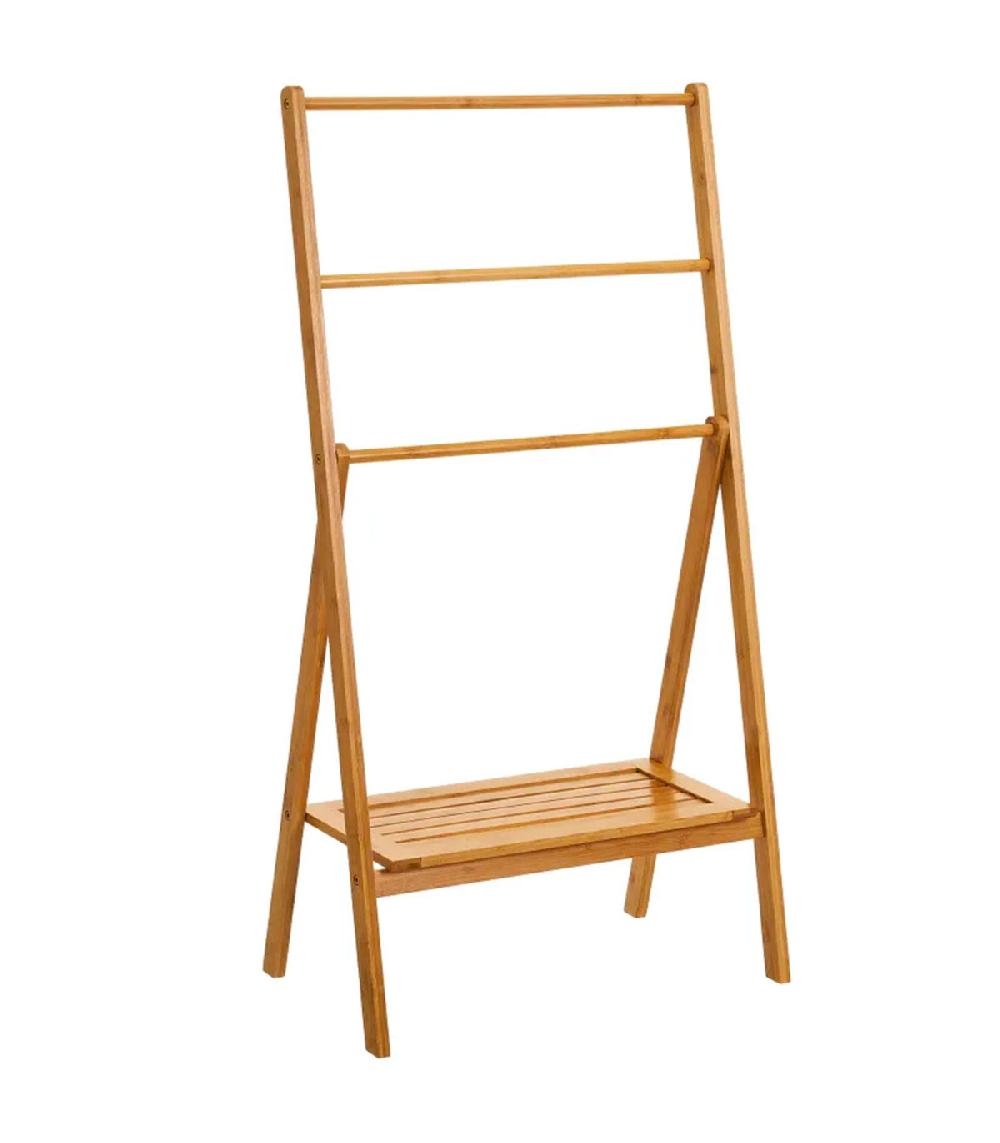 wadiga Porte serviette sur pied en bambou avec étagère