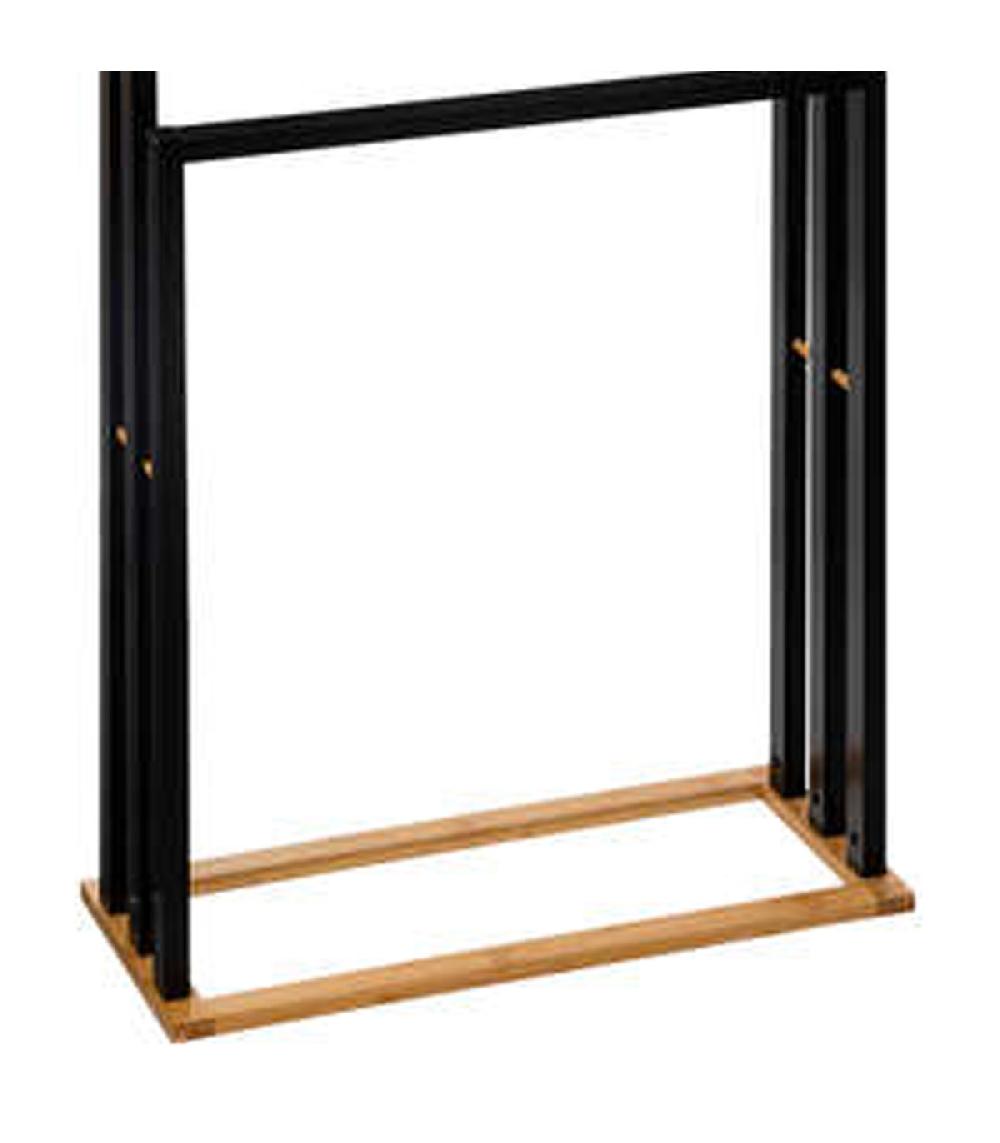 Wadiga Porte Serviette Sur Pied En Bambou Bicolore Noir Et Bois 3 Bras