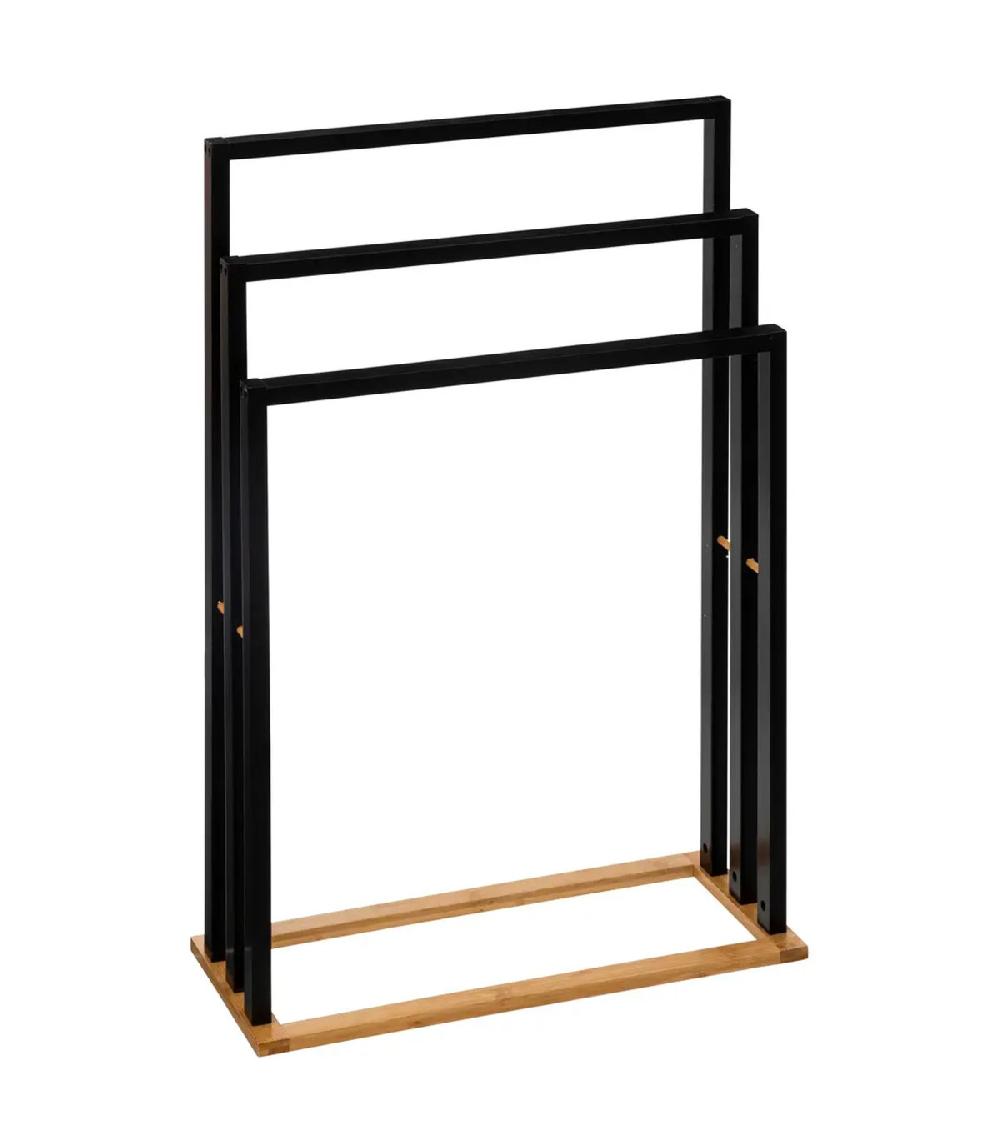wadiga Porte serviette sur pied en bambou bicolore noir et bois 3 Bras