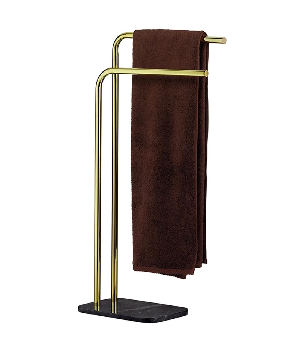 Wadiga Porte-serviette Sur Pied En Marbre Noir Et Métal Doré