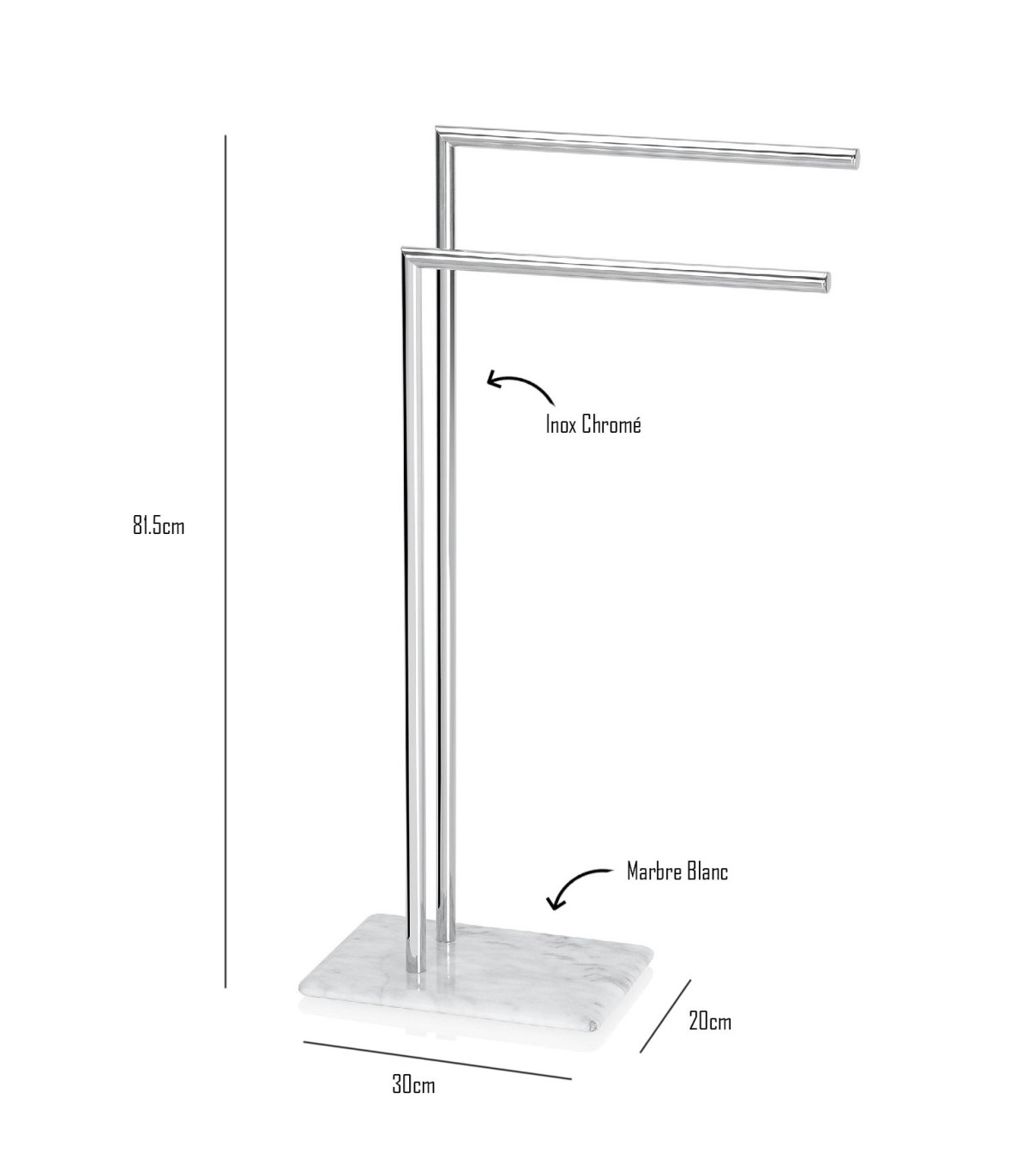 Wadiga Porte Serviettes 2 Bras Inox Et Base Marbre Blanc