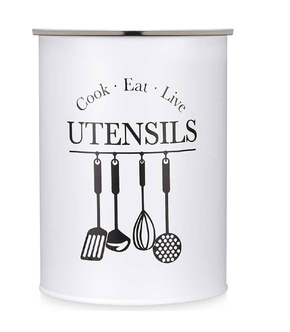 Wadiga Porte Ustensiles De Cuisine Rond En Métal Blanc 13x13x17.5cm