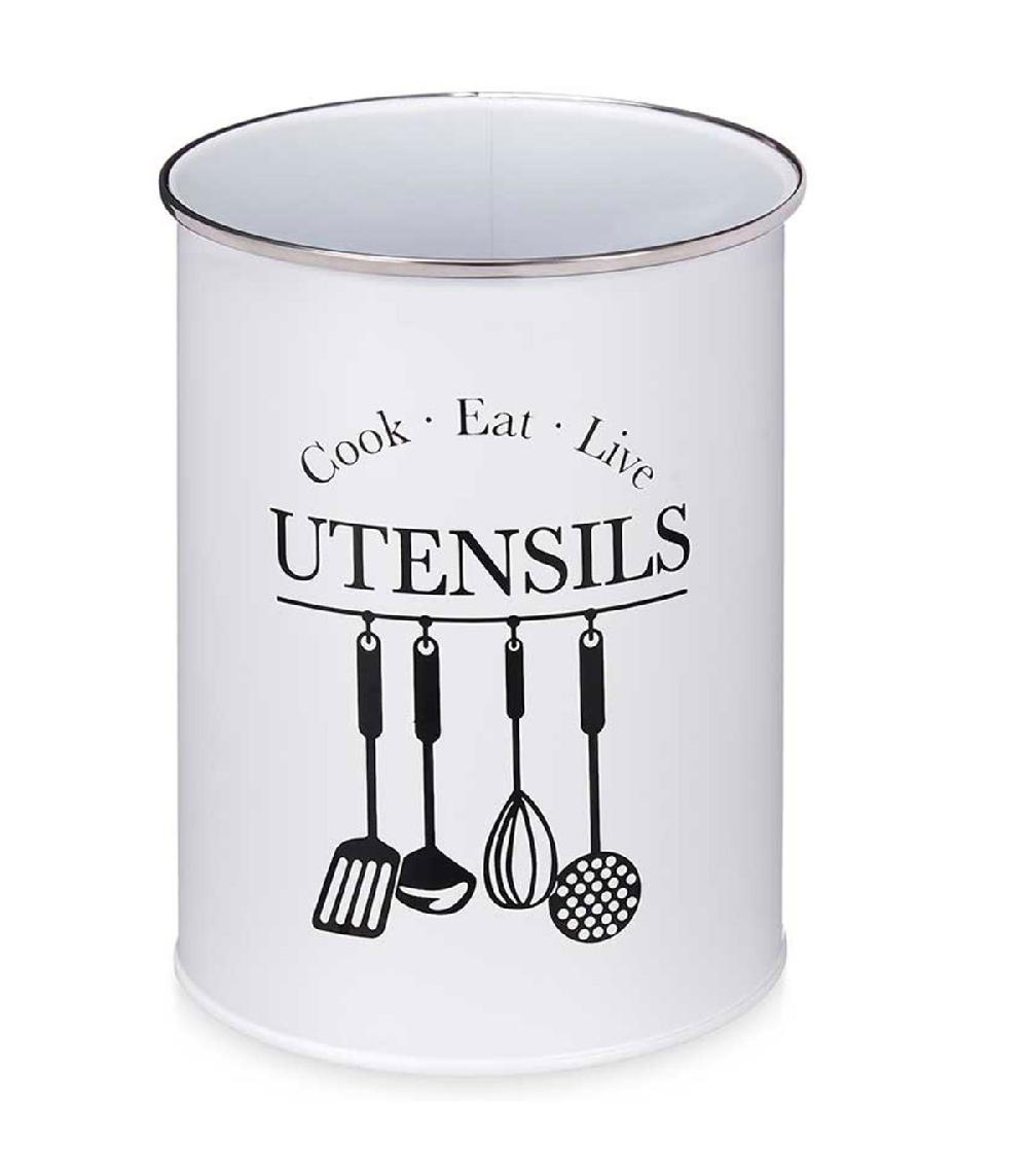 wadiga Porte ustensiles de cuisine rond en métal blanc 13x13x17.5cm