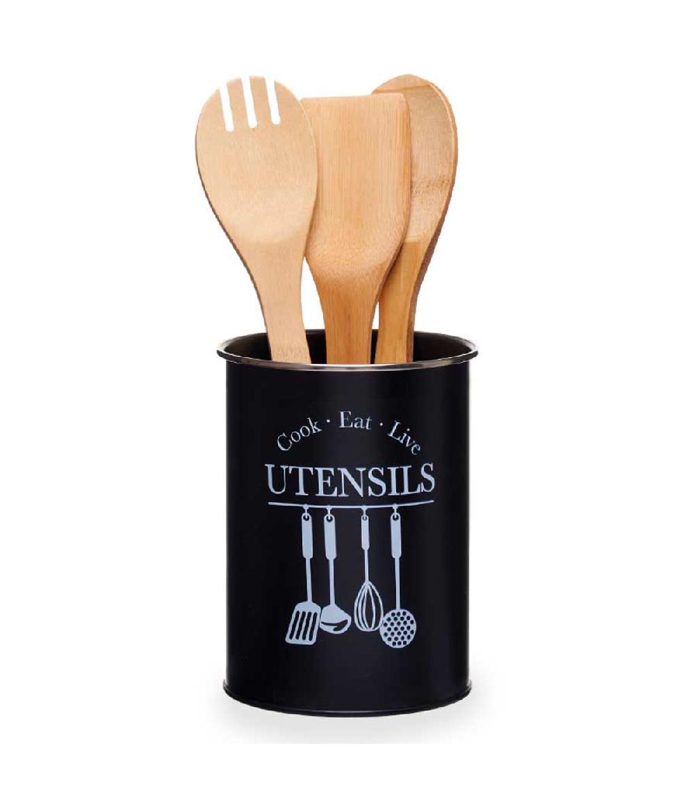 Wadiga Porte Ustensiles De Cuisine Rond En Métal Noir