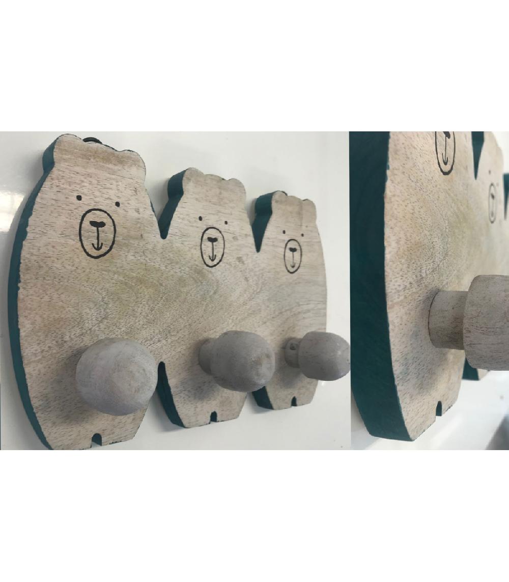 Wadiga Portemanteau Chambre Enfant Bois De Manguier Ours Bleu