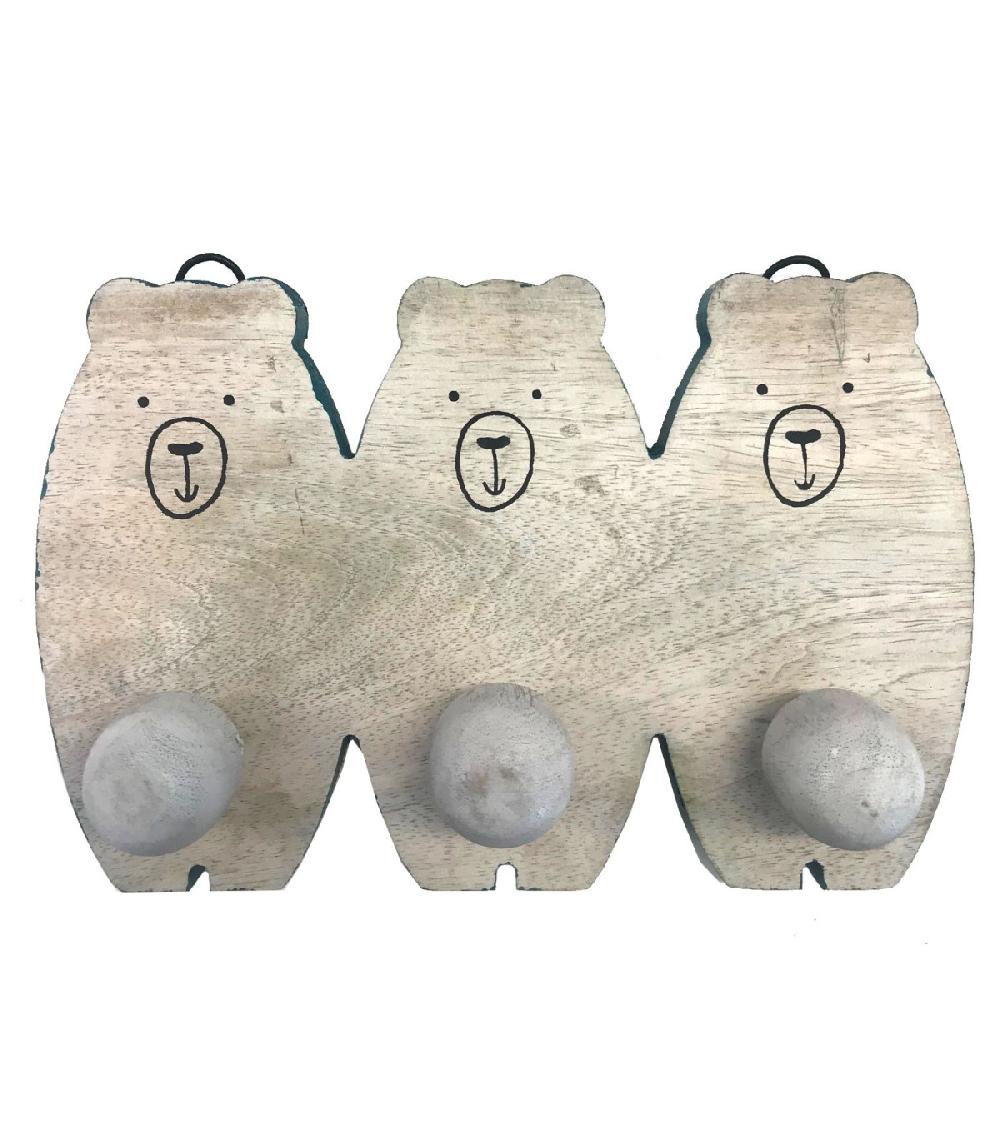 wadiga Portemanteau Chambre Enfant Bois de Manguier Ours Bleu