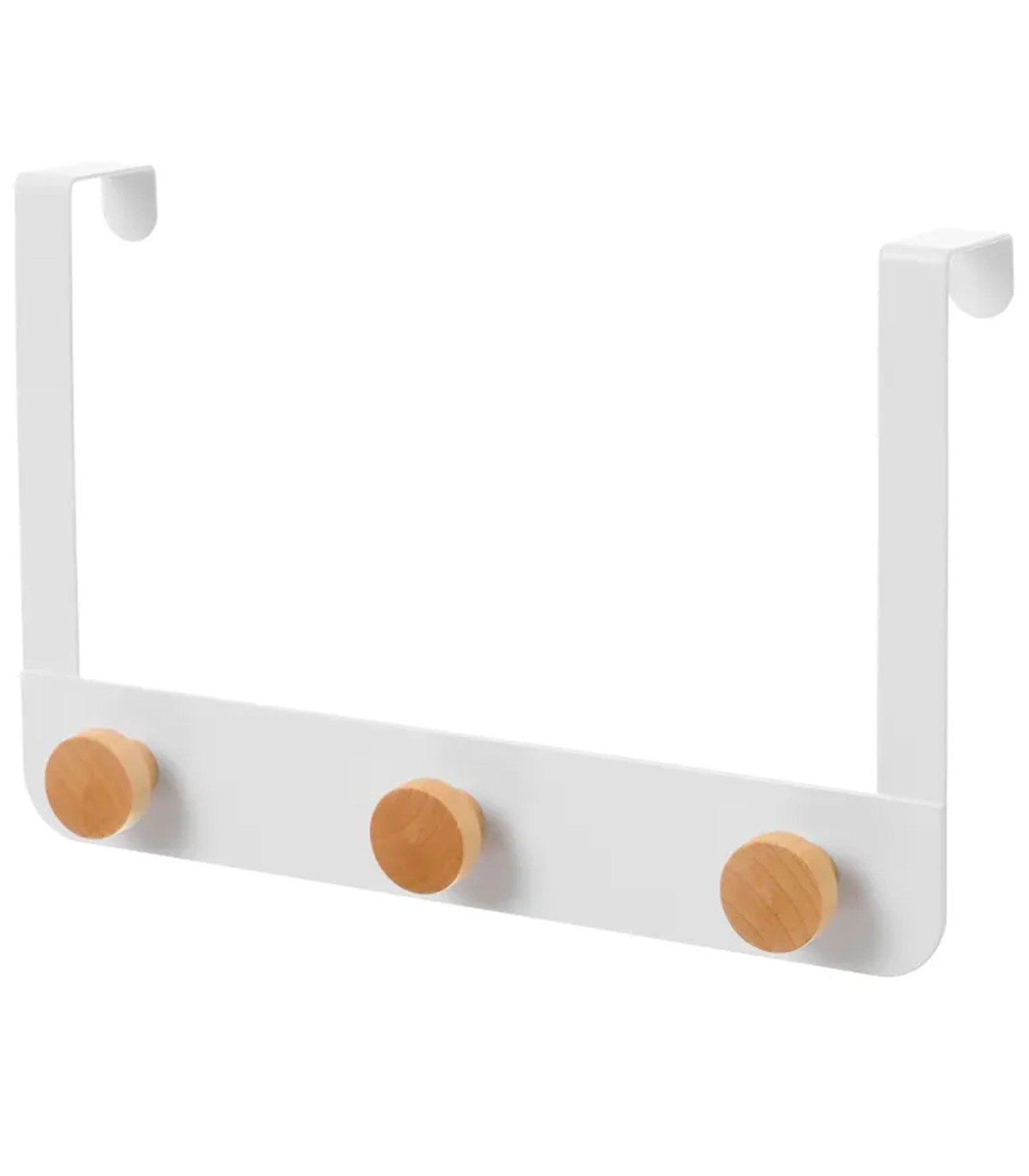 wadiga Portemanteau de porte 3 crochets en métal blanc et bois 30x8x20cm