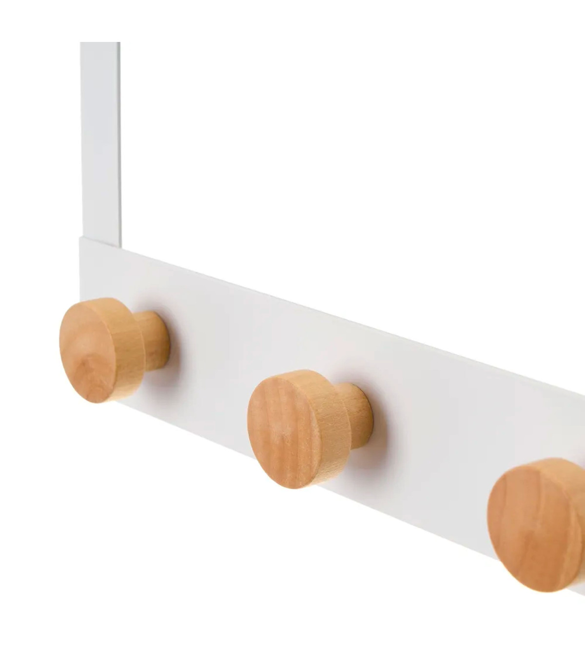 Wadiga Portemanteau De Porte 4 Crochets En Métal Blanc Et Bois 35x8x20cm