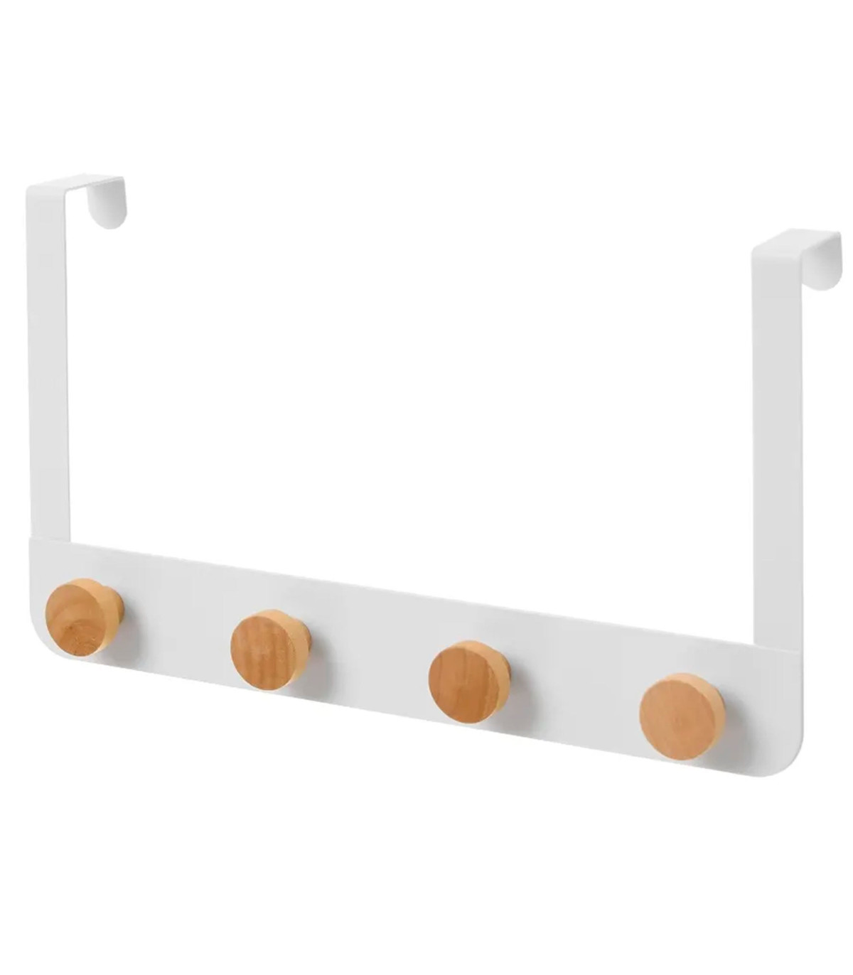 wadiga Portemanteau de porte 4 crochets en métal blanc et bois 35x8x20cm