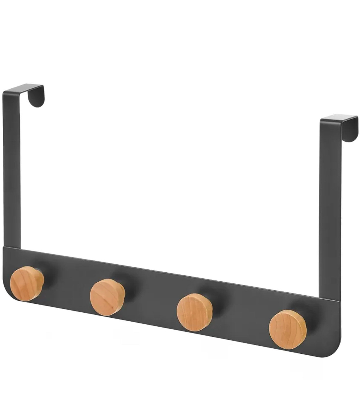 wadiga Portemanteau de porte 4 crochets en métal noir et bois 35x8x20cm
