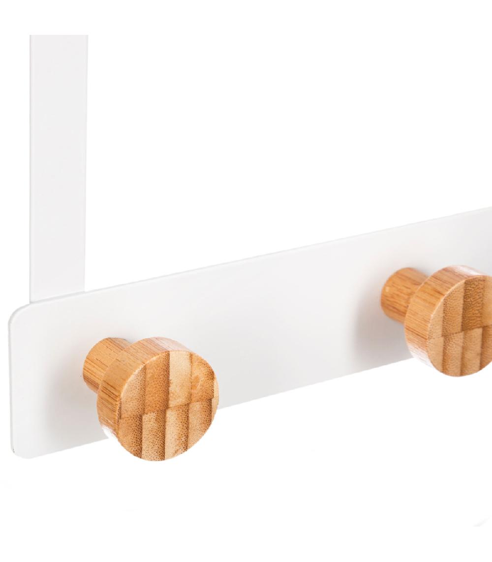 Wadiga Portemanteau De Porte En Métal Blanc Et Bambou - 33.3x8.2x20cm