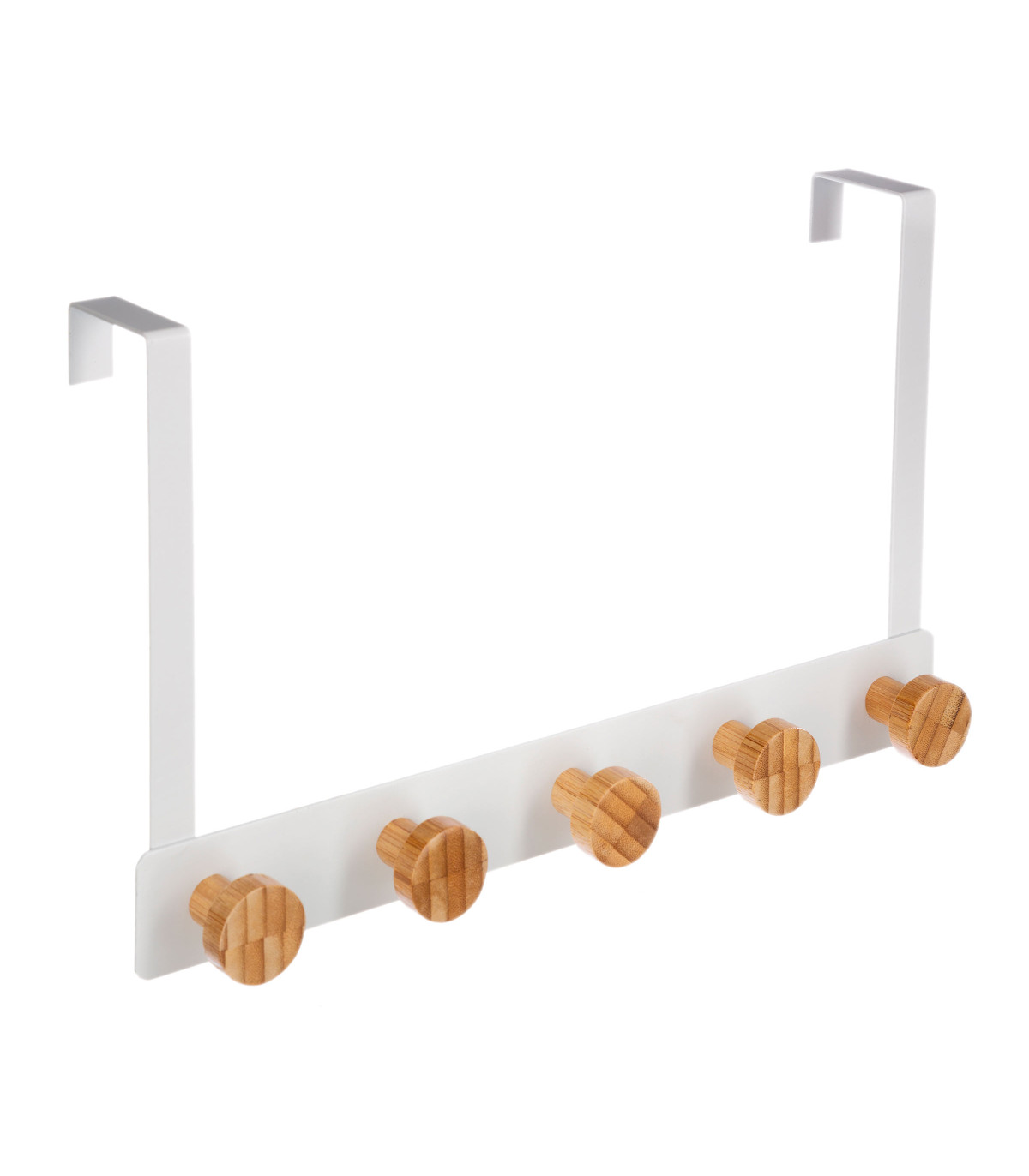 wadiga Portemanteau de porte en métal blanc et bambou - 33.3x8.2x20cm